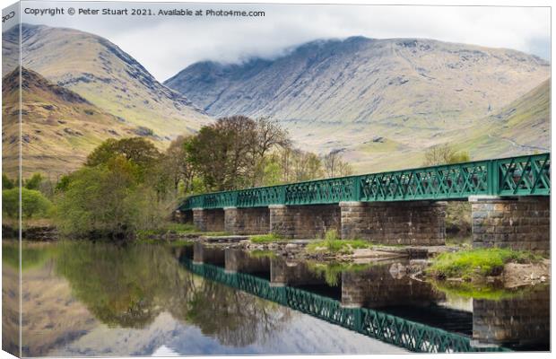 Bridge over the River Orchy near to Kilchurn Castle, Loch Awe Canvas Print by Peter Stuart
