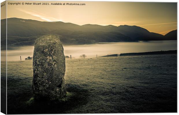 Sunrise at the Winter solstice at Castlerigg Stone Circle near K Canvas Print by Peter Stuart