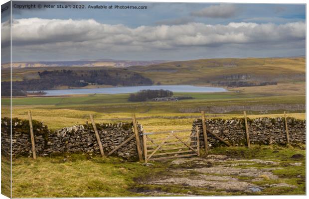 Walking the Settle Loop above Settle and Langcliffe in the Yorks Canvas Print by Peter Stuart