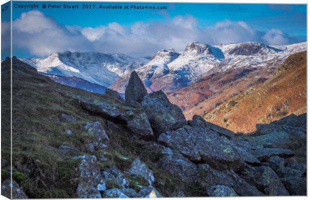Langdale Pikes in Winter Canvas Print by Peter Stuart