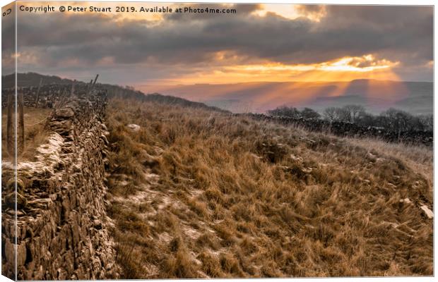 Winskill Sunset above Langcliffe in the Yorkshire  Canvas Print by Peter Stuart
