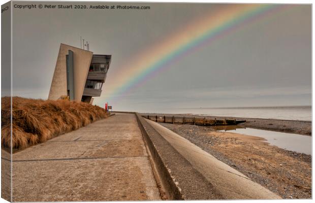 Rainbow at Rossall Beach and Watch Tower at Fleetwood, Lancashire Canvas Print by Peter Stuart