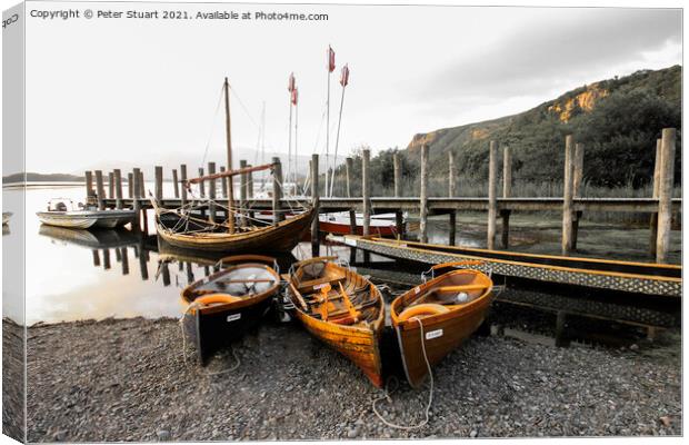 Boats and Gondola on Derwent water near Keswick  Canvas Print by Peter Stuart