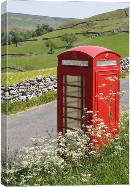 Red telephone box at Keld. Canvas Print by David Birchall