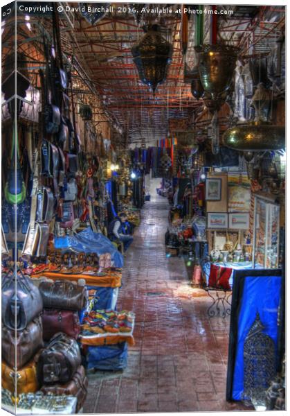 Moroccan Souk in Marrakech Canvas Print by David Birchall