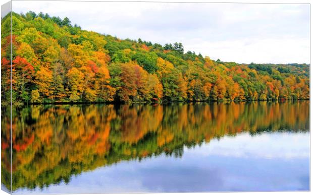 Fall Reflections in New England, America. Canvas Print by David Birchall