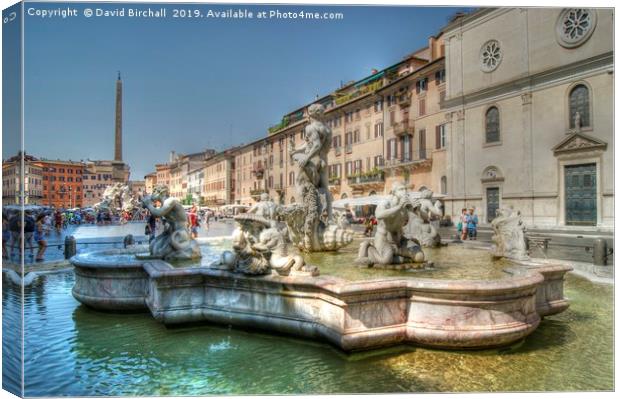 Fontana del Moro in Piazza Navona, Rome Canvas Print by David Birchall
