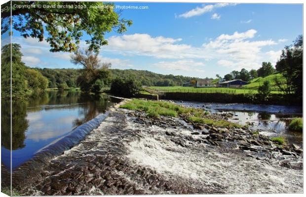 Weir on River Calder at Whalley, Lancashire. Canvas Print by David Birchall