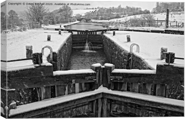 Winter snow scene on Rochdale canal. Canvas Print by David Birchall