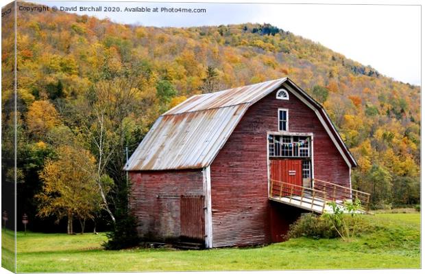 Vermont red barn, America. Canvas Print by David Birchall