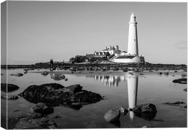  Black and White Reflections of a Lighthouse Canvas Print by Helen Holmes