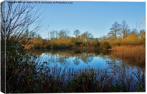 Reflections on a winters morning. Canvas Print by Alan Sutton