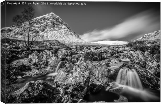 Etive Mor Falls Black & White Canvas Print by bryan hynd