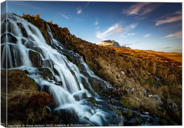 Bride's Veil Waterfall and the Old Man of Storr Canvas Print by Steve Jackson