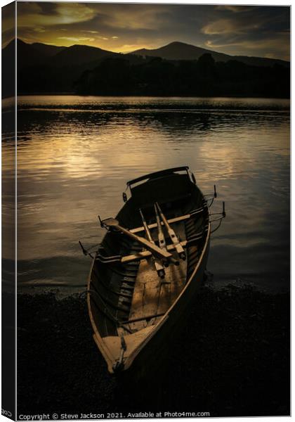 Moored boat on Derwent Water Canvas Print by Steve Jackson