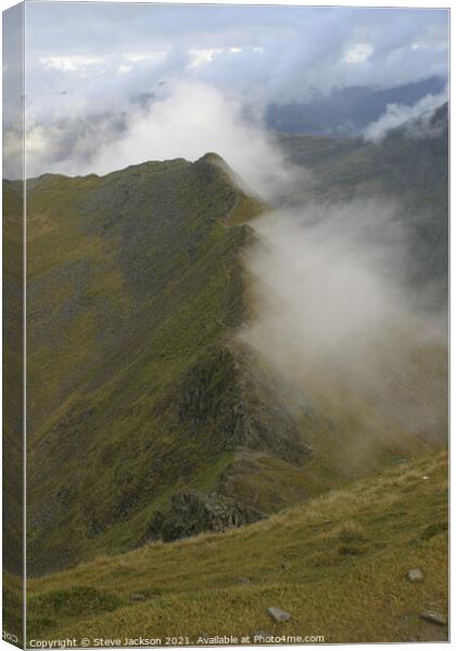 Low clouds on Striding Edge  Canvas Print by Steve Jackson