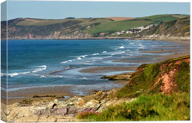 The waves roll in at Whitsand Bay Cornwall Canvas Print by Rosie Spooner