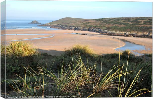 Crantock Beach from The Sand Dunes in Cornwall Canvas Print by Rosie Spooner