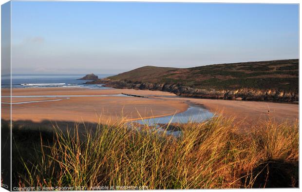 Golden morning light at Crantock Beach in Cornwall Canvas Print by Rosie Spooner