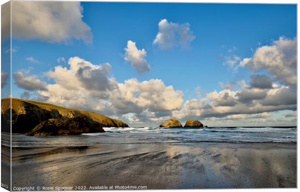 Low tide Holywell Beach  Canvas Print by Rosie Spooner