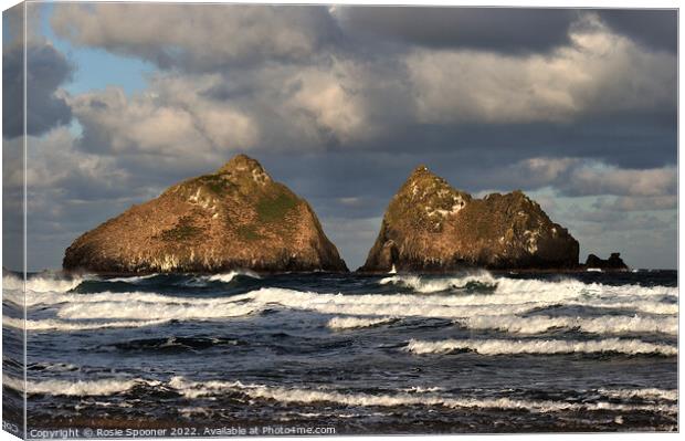 Waves by Gull Rocks Holywell Canvas Print by Rosie Spooner