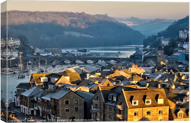 Golden light over Looe looking up river  Canvas Print by Rosie Spooner