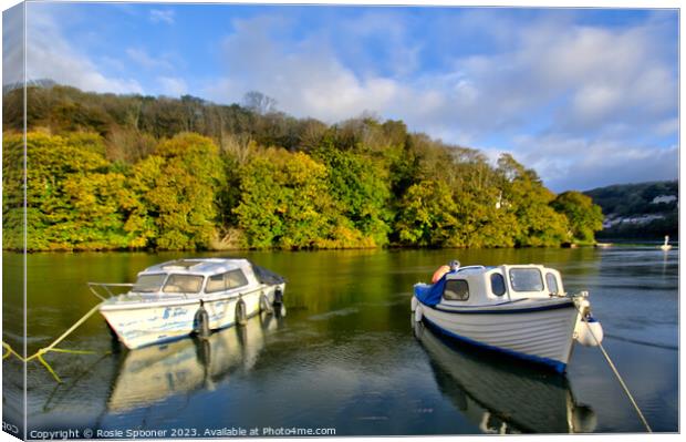Boats on The West Looe River Canvas Print by Rosie Spooner