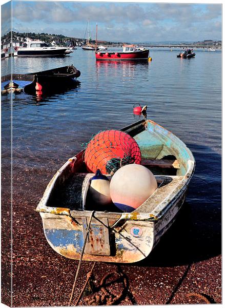  Boats and Buoys Teignmouth Back Beach Canvas Print by Rosie Spooner