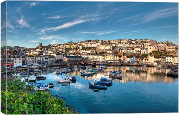  Brixham Harbour reflections early morning Canvas Print by Rosie Spooner