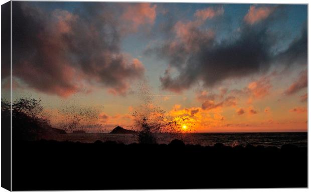  HIgh tide at sunrise Meadfoot Beach Torquay Canvas Print by Rosie Spooner