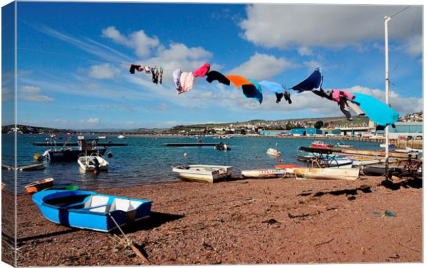  Windy day on Teignmouth Back Beach Canvas Print by Rosie Spooner
