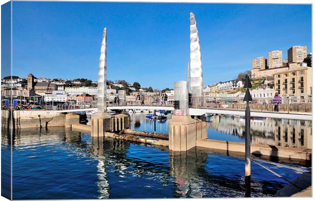 Blue Sky at Torquay Harbour and Bridge Canvas Print by Rosie Spooner