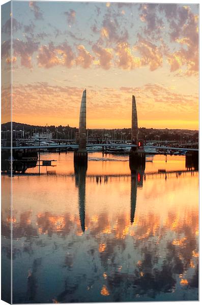  Sunset over Torquay Bridge Canvas Print by Rosie Spooner