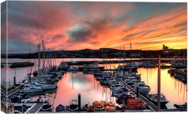  Sunset over Torquay Marina Canvas Print by Rosie Spooner