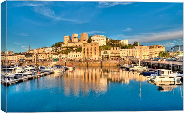  Golden reflections at Torquay Harbour Canvas Print by Rosie Spooner
