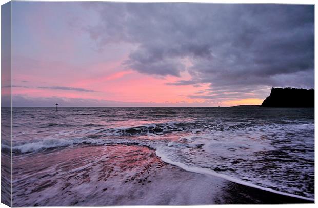  PInk Sunset on Teignmouth Beach  Canvas Print by Rosie Spooner
