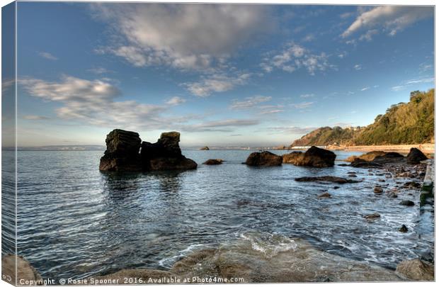 Rocky View at the end of Meadfoot Beach Torquay Canvas Print by Rosie Spooner