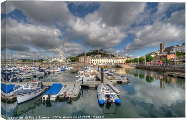 The Big Wheel and reflections  at Torquay Harbour  Canvas Print by Rosie Spooner