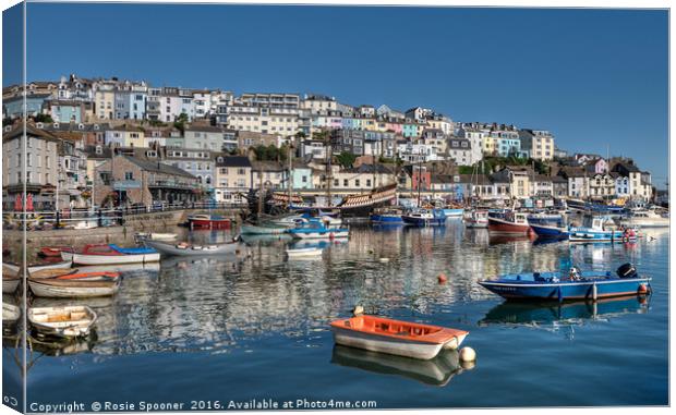 Early morning reflections at Brixham Harbour Canvas Print by Rosie Spooner