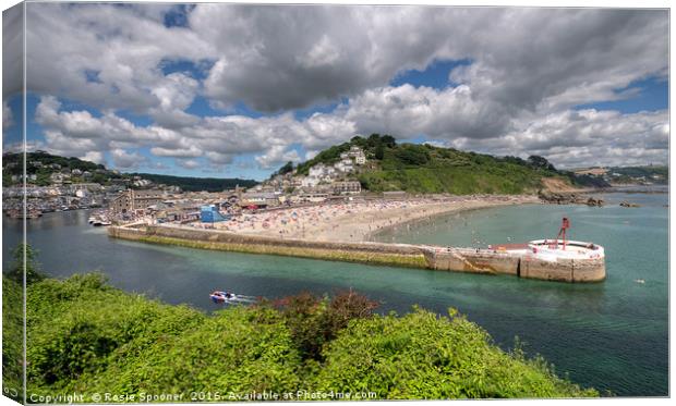 Summer's Day looking down on Looe Beach and River Canvas Print by Rosie Spooner