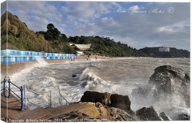 Rough Sea at Meadfoot Beach Torquay Canvas Print by Rosie Spooner