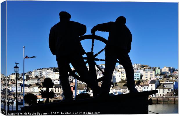 The Man and Boy Statue at Brixham Harbour Canvas Print by Rosie Spooner