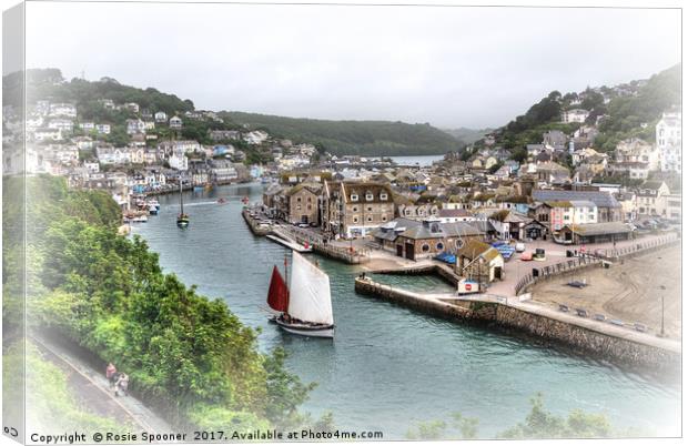 A vintage type view of  Luggers on the River Looe Canvas Print by Rosie Spooner