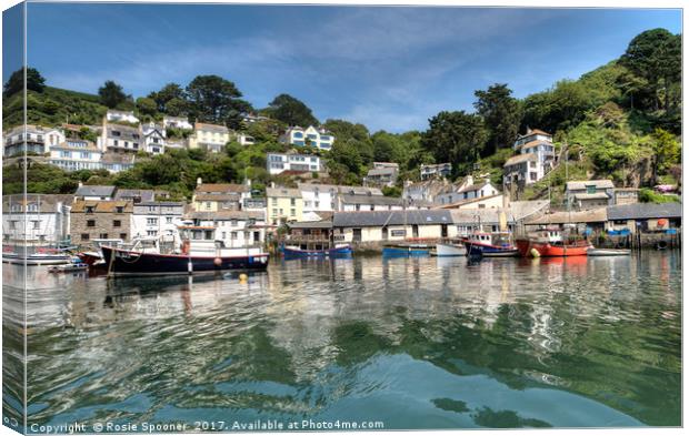 Reflections at Polperro Harbour in Cornwall Canvas Print by Rosie Spooner