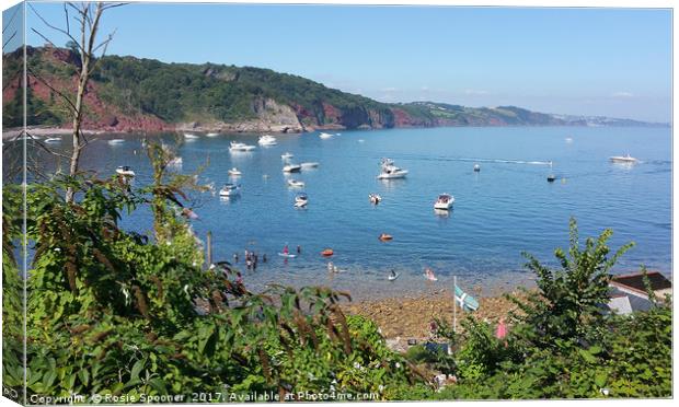 Busy day in Babbacombe Bay Torquay Canvas Print by Rosie Spooner