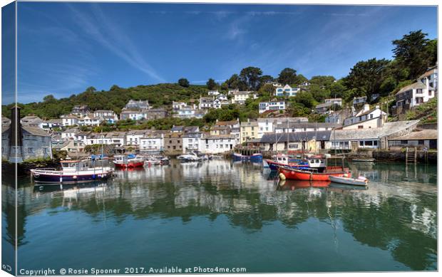 Reflections at pretty Polperro Harbour in Cornwall Canvas Print by Rosie Spooner