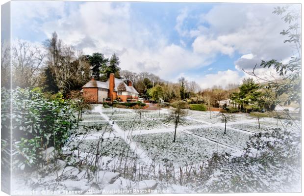 Snowy view of  The Drum Inn Cockington in Torquay Canvas Print by Rosie Spooner