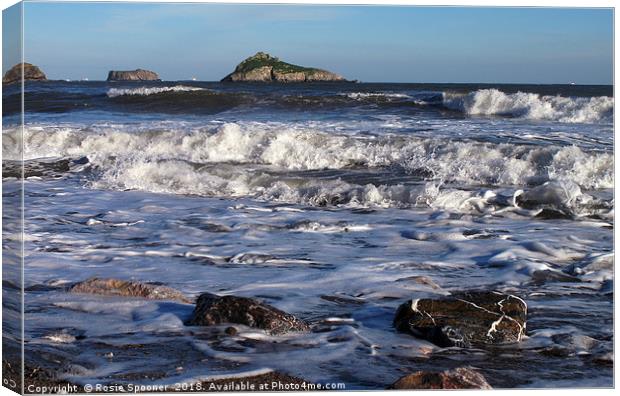 Waves roll in at Meadfoot Beach Torquay Canvas Print by Rosie Spooner