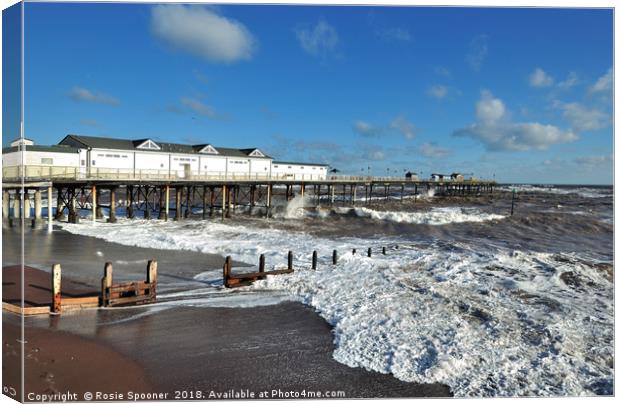Rough seas by the pier on Teignmouth Beach  Canvas Print by Rosie Spooner