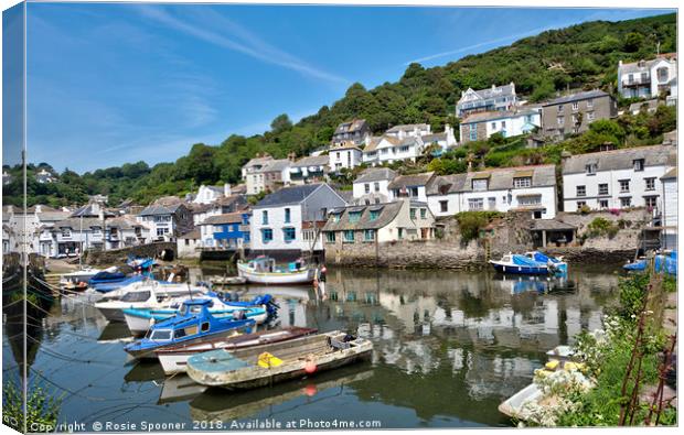 Colourful boats and houses at Polperro Harbour Canvas Print by Rosie Spooner